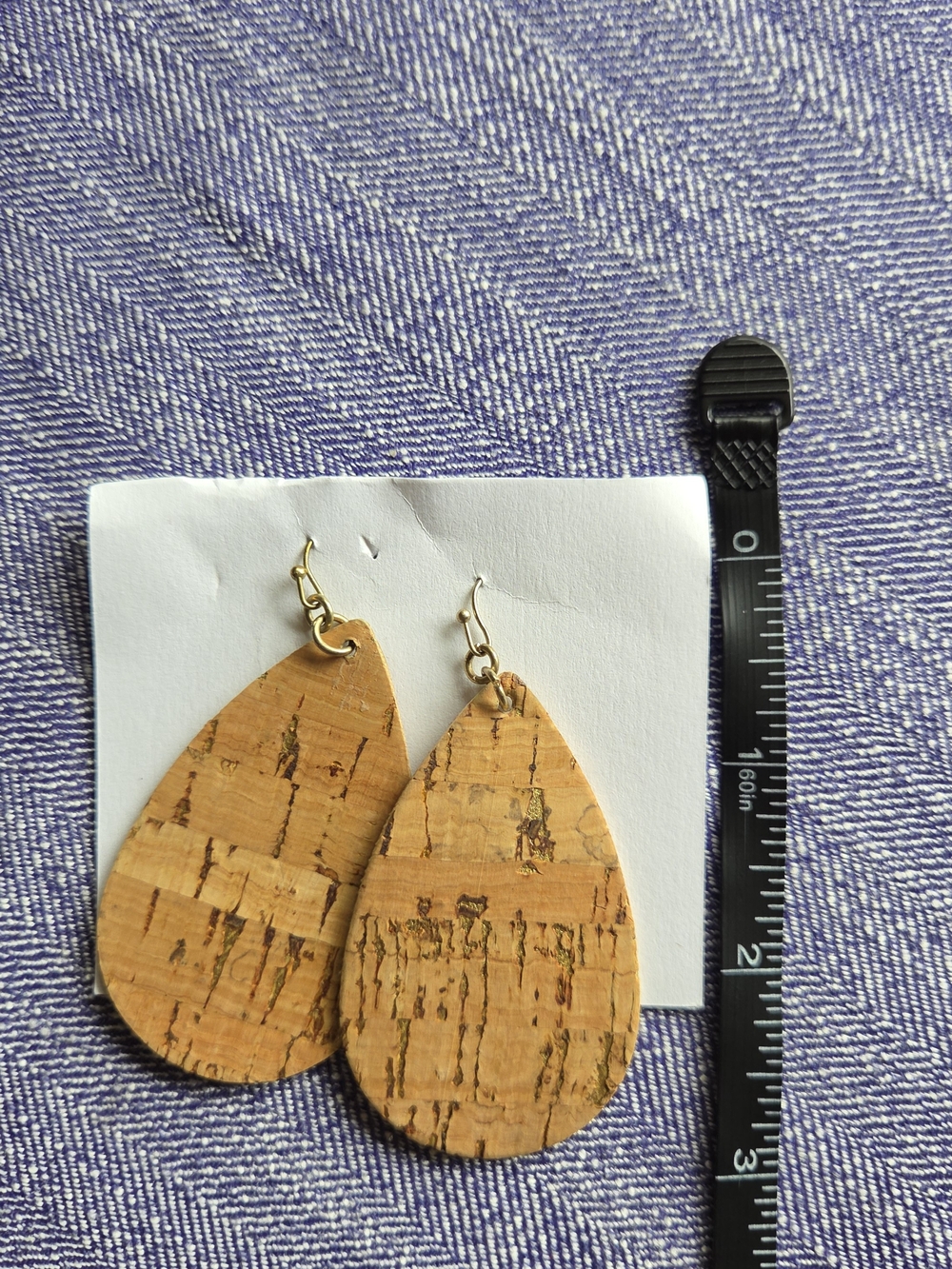 Natural Cork Teardrop Earrings - Light Brown